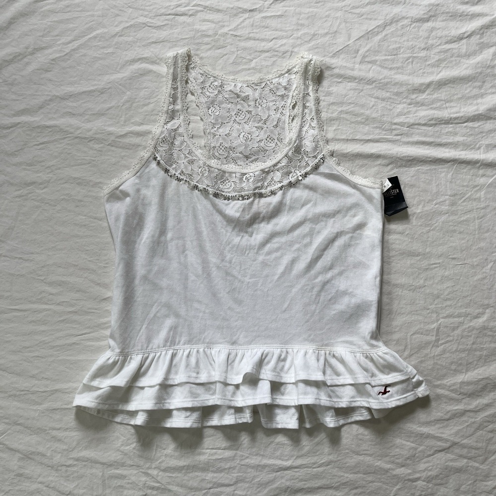 Y2K Hollister White Lace Ruffle Cami Tank Top Sz S NWT Coquette 2000s